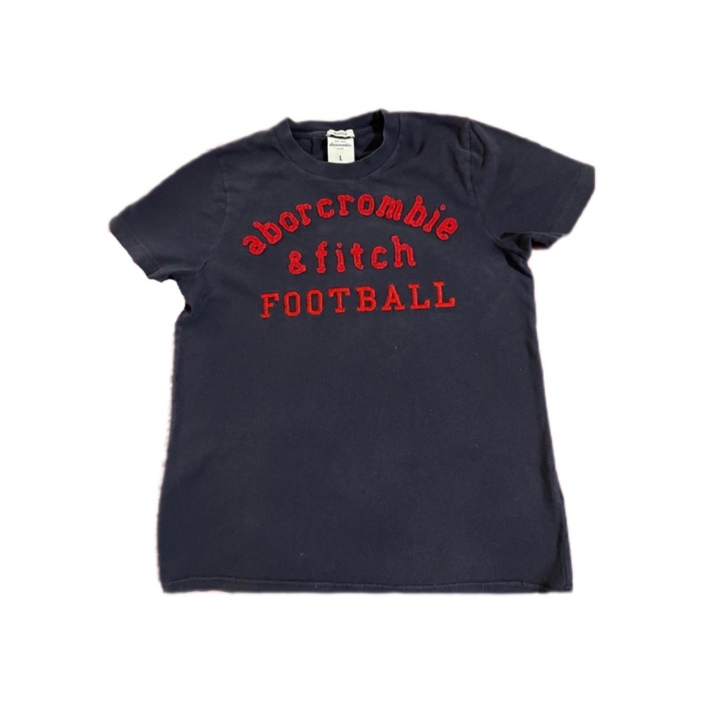 Boys Abercrombie & FitchT-shirt Navy blue red writing muscle shirt style Size LG